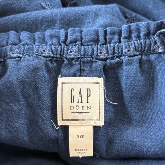 Gap x DOEN Eyelet Shift Mini Dress in Navy Blue Ruffle Tie Front - XXSmall - Picture 4 of 4